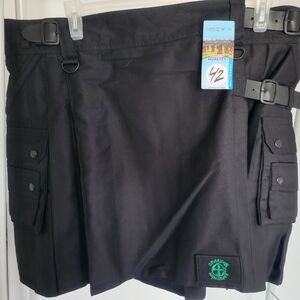 Black Utility Kilt with Buckle Accents